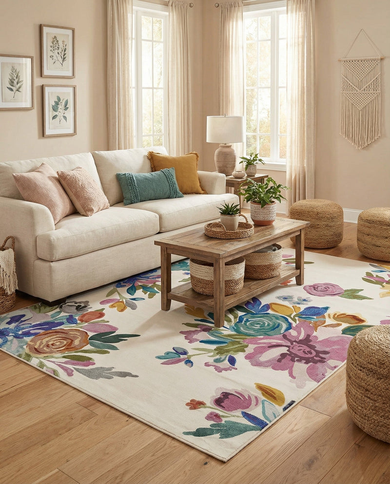 Meadow Breeze Collection Area Rug - Wildflower Rectangle Ivory  lifestyle 36