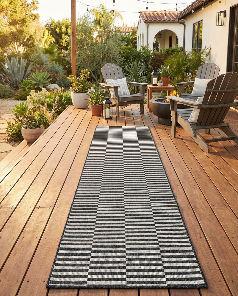 Seaside Stripes Collection Area Rug - Cabana (Charcoal) Runner Charcoal  lifestyle 74