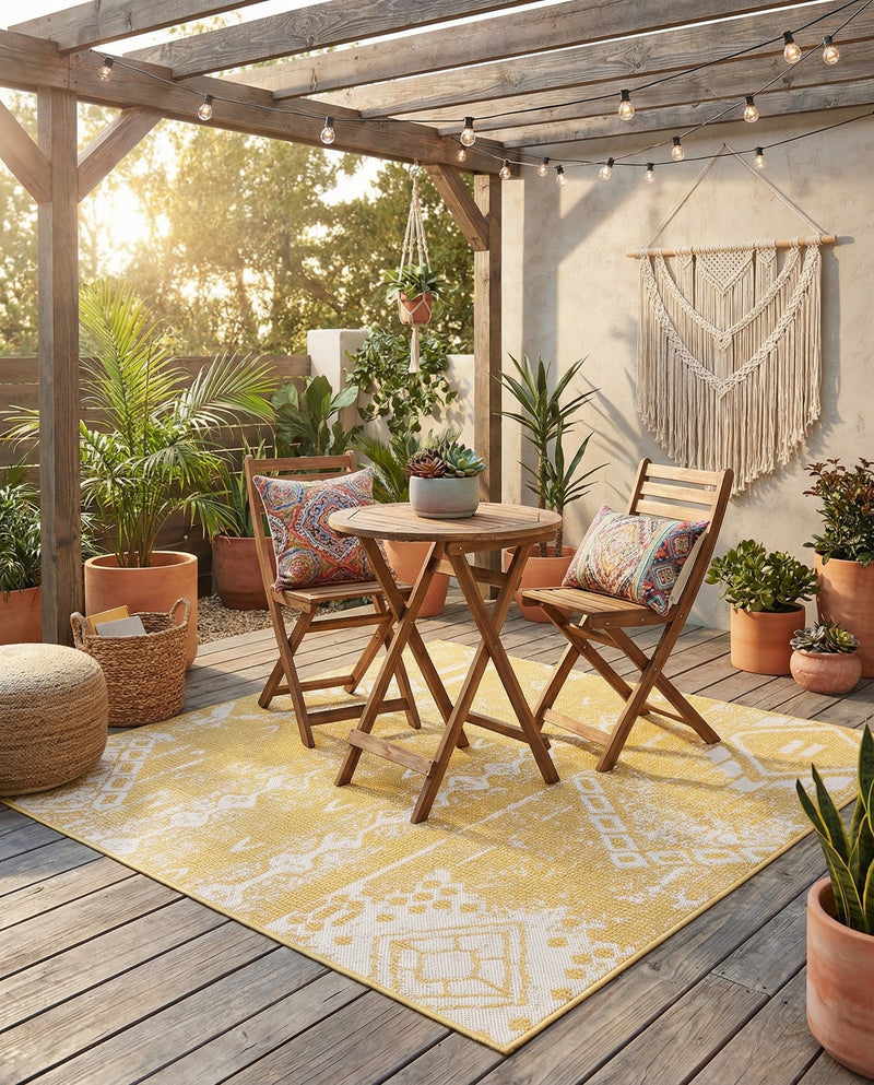 Desert Nomad Terrace Collection Area Rug - Sahara (Yellow) Square Yellow  lifestyle 63
