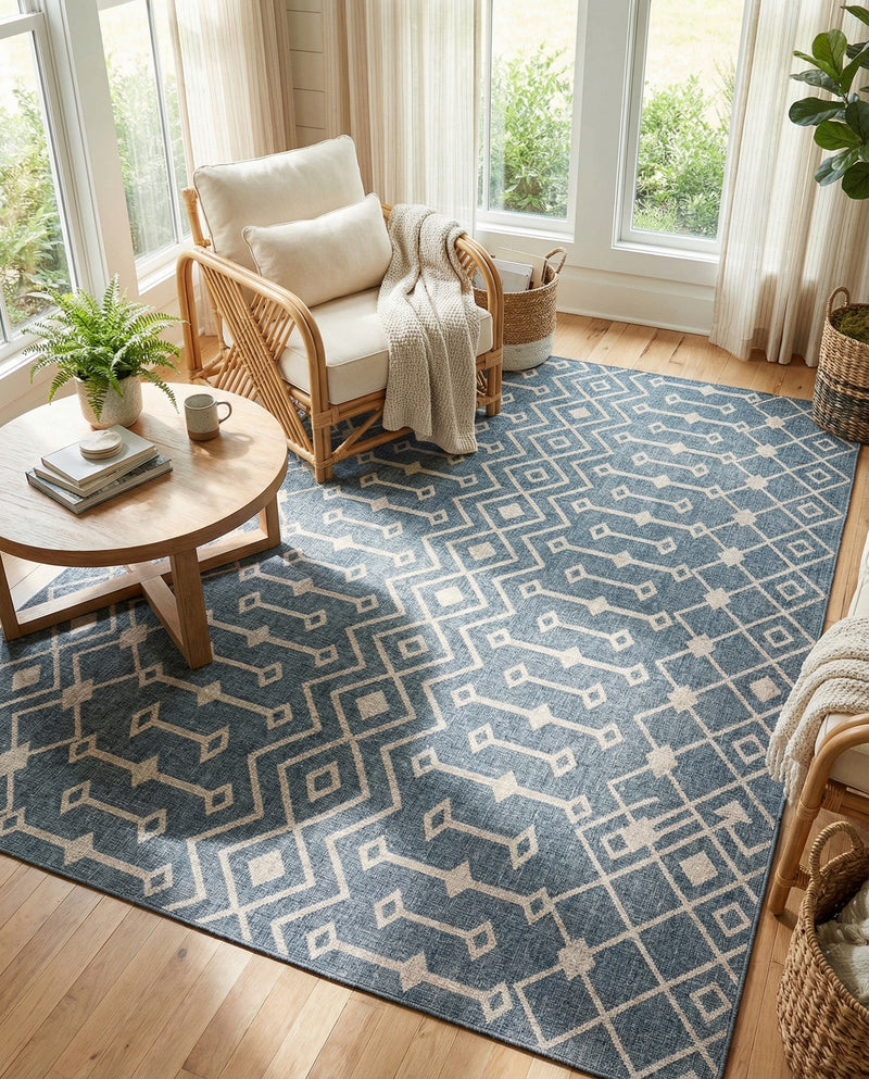 Geo Garden Lattice Collection Area Rug -  Andalusia Rectangle Harbor Blue  lifestyle 24