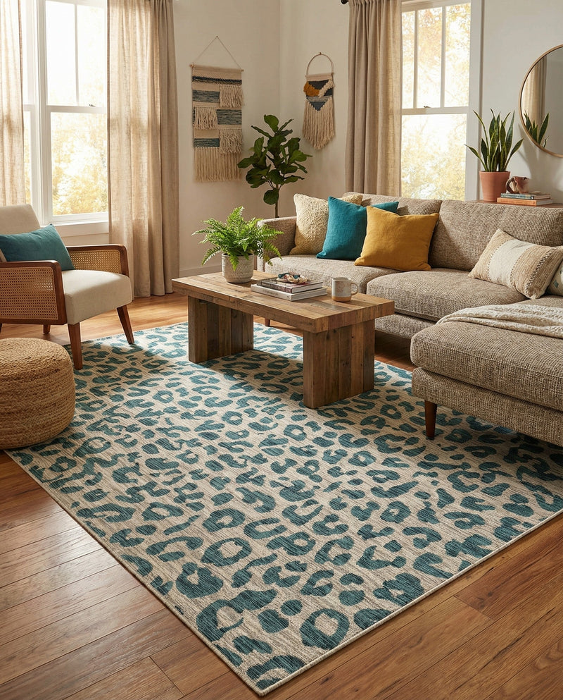 Savannah Escape Collection Area Rug -  Amazon (Teal) Rectangle Teal  lifestyle 3