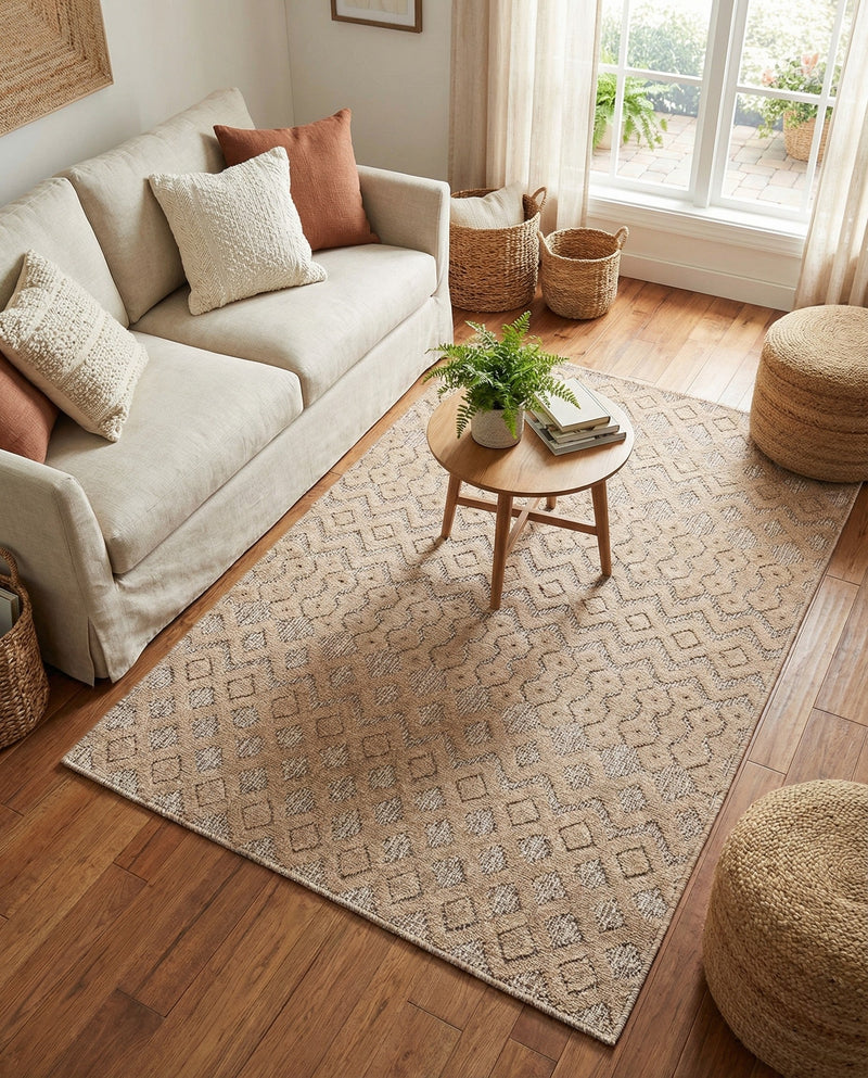 Garden Lattice Charm Collection Area Rug -  Pergola (Beige) Rectangle Beige  lifestyle 13