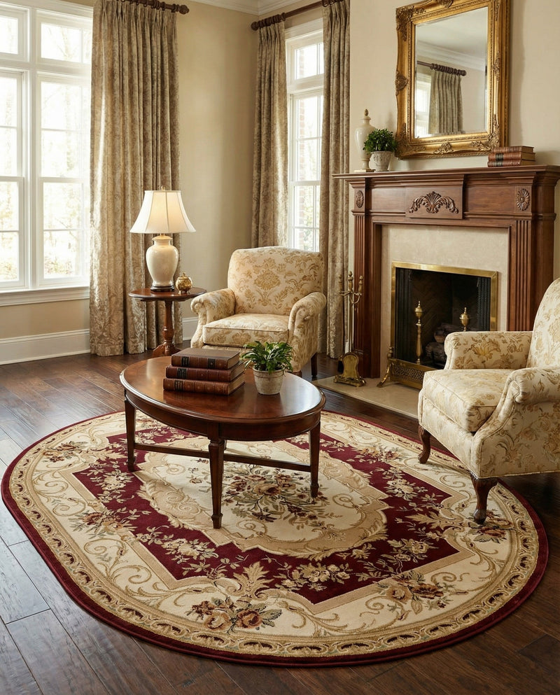 Versailles Elegance Collection Area Rug -  Louveciennes (Red) Oval Red  lifestyle 43