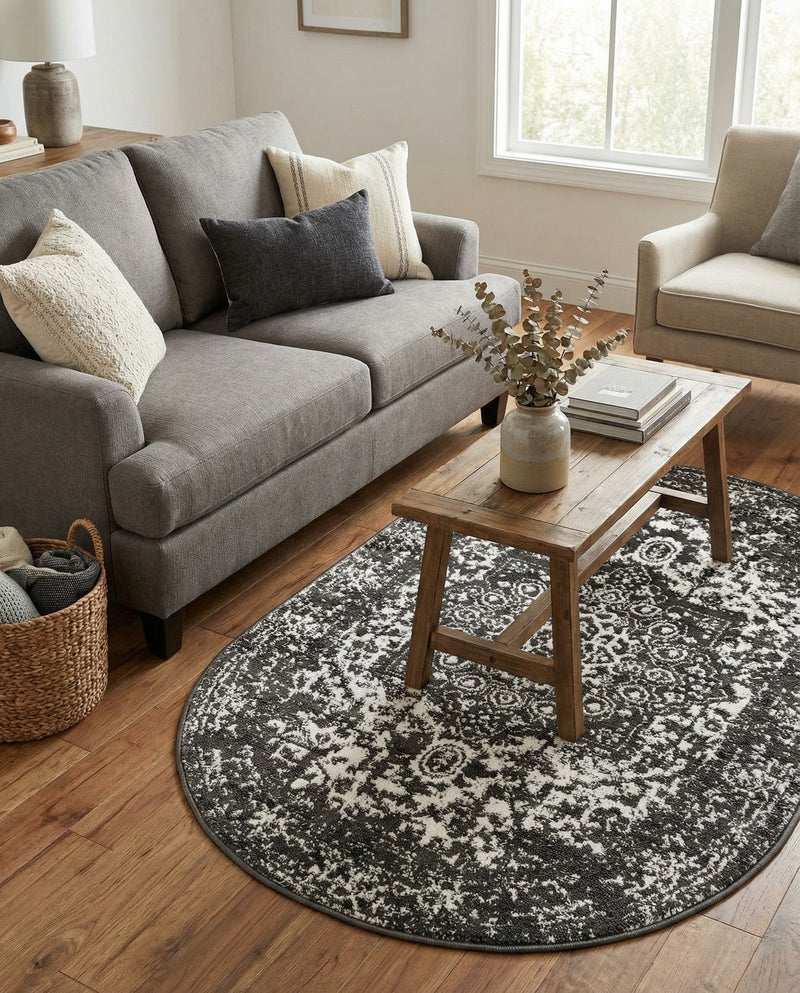 Georgetown Rugs Collection Area Rug - Dupont (Dark Gray) Oval Dark Gray  lifestyle 72