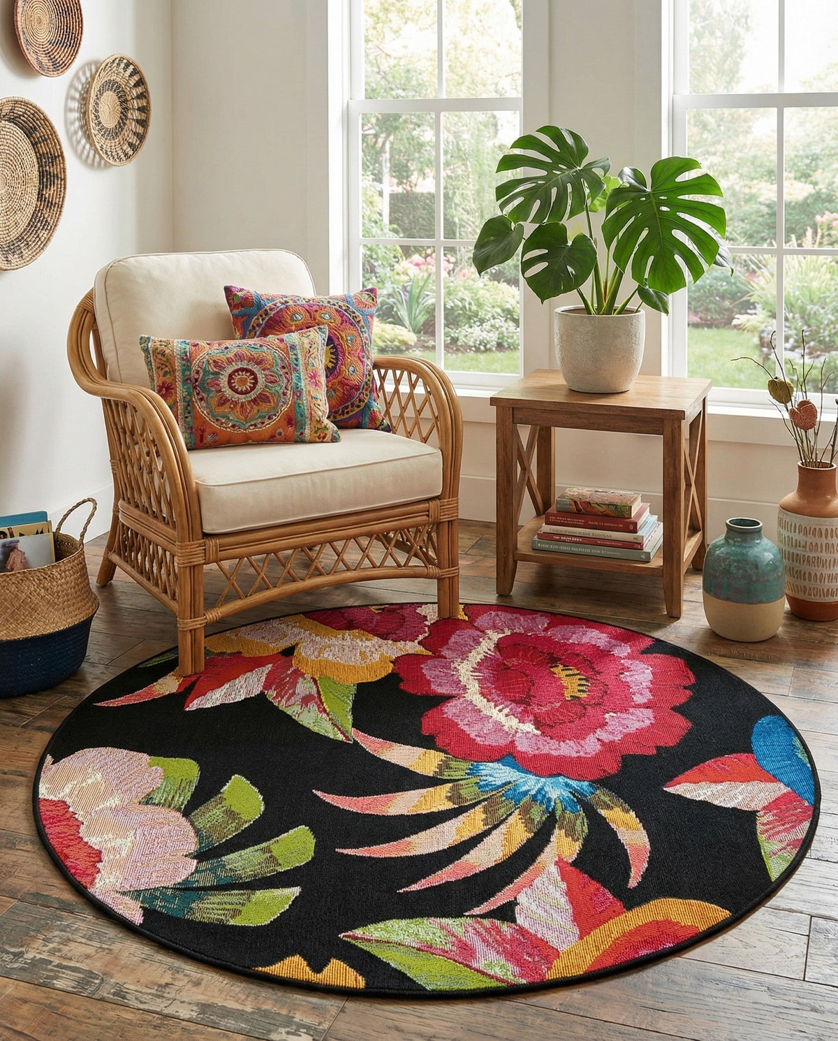 Seaside Blooms Collection Area Rug -  Versailles Round Multi  lifestyle 111