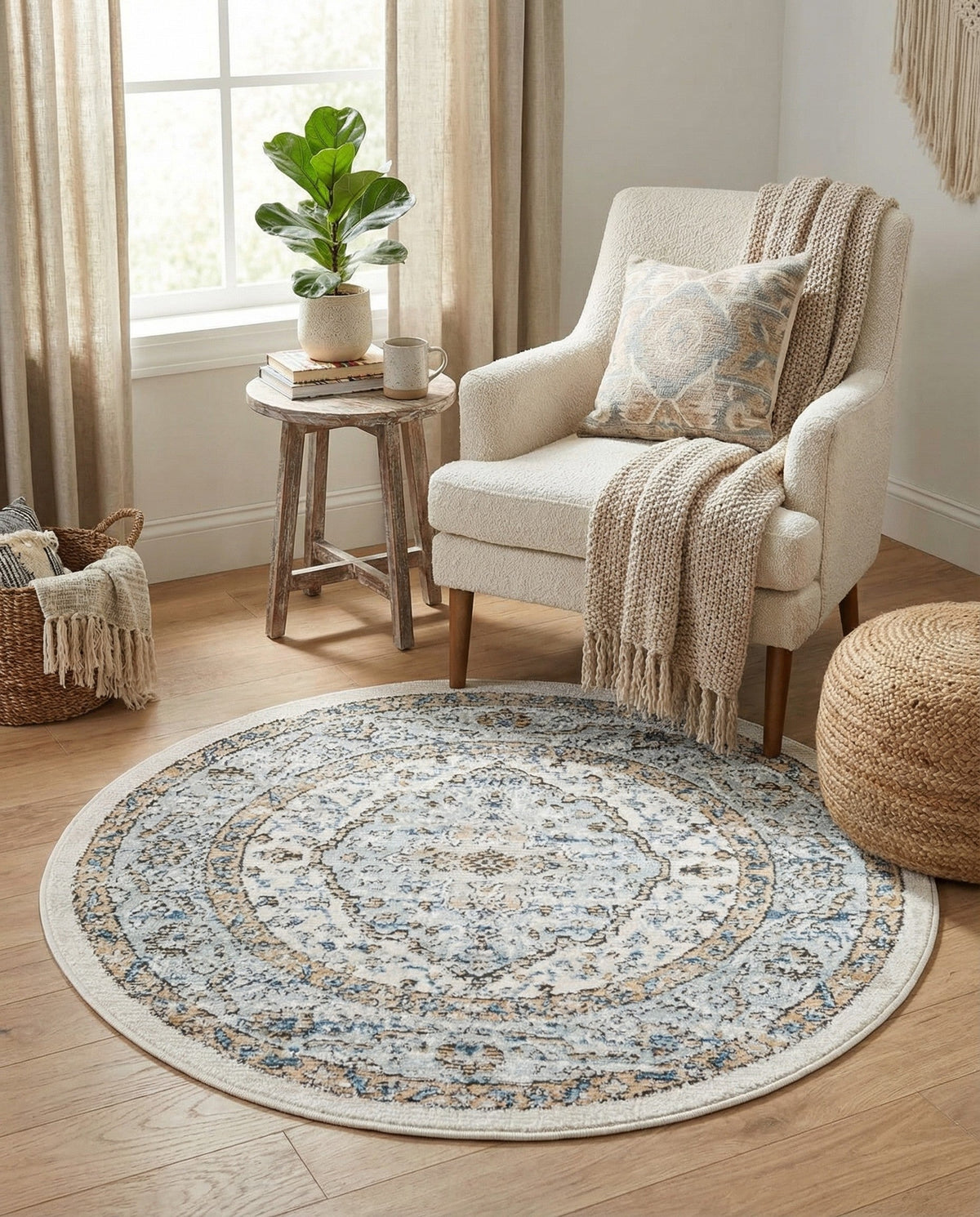Mykonos Manor Collection Area Rug - Delos Round Blue  lifestyle 120