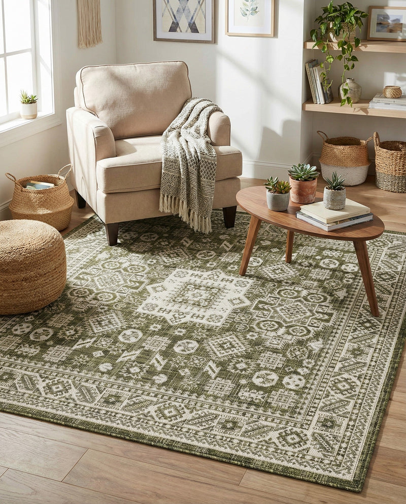 Tribal Terrace Treasures Collection Area Rug -  Incan Isle (Green) Square Green  lifestyle 42