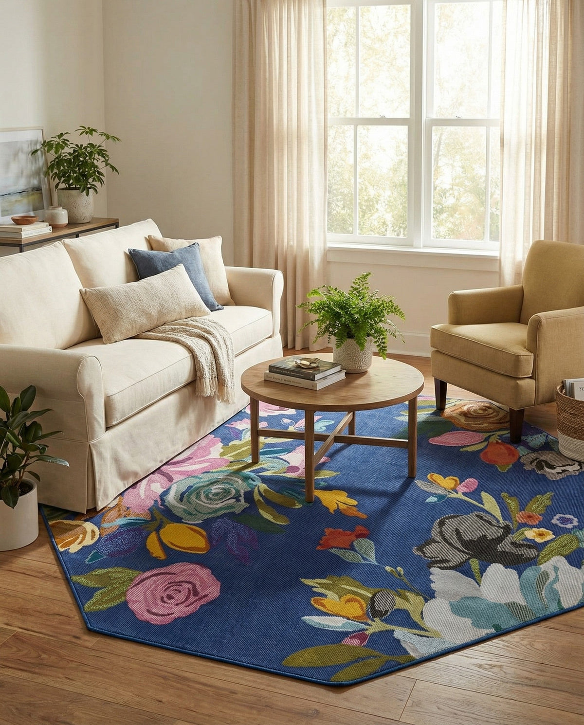 Meadow Breeze Collection Area Rug - Wildflower Octagon Blue  lifestyle 69