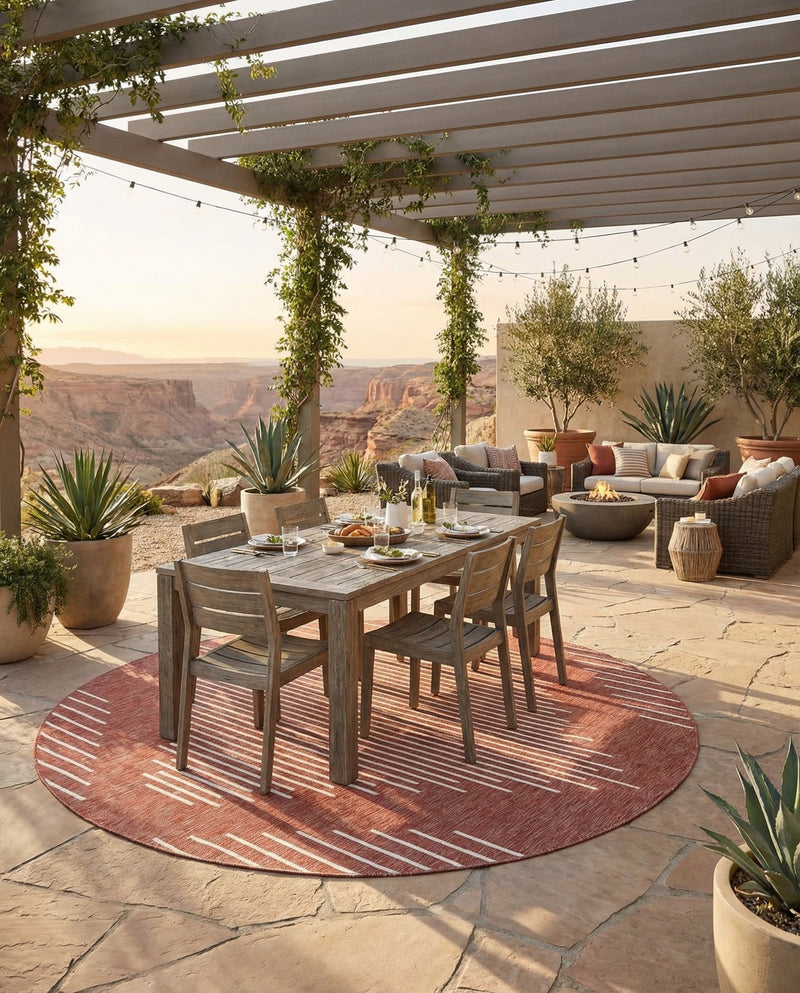 Urban Terrace Collection Area Rug -  Chelsea (Rust Red) Round Rust Red  lifestyle 20