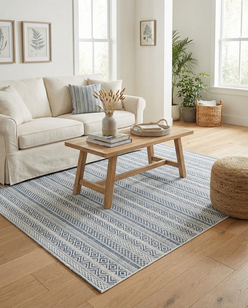 Seaside Stripes Collection Area Rug -  Boardwalk (Light Blue) Rectangle Light Blue  lifestyle 15