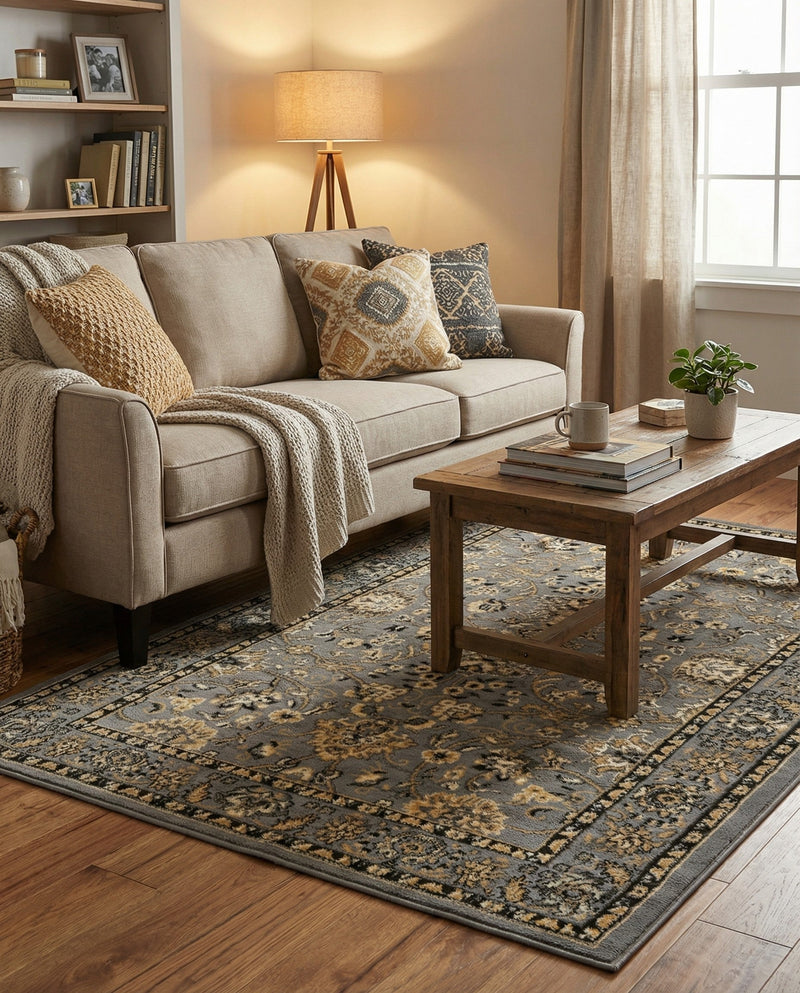 Isfahan Elegance Collection Area Rug - Naghsh-e Jahan (Gray) Rectangle Gray  lifestyle 10