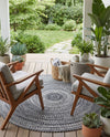 Sustainable Strands Indoor-Outdoor Oasis Collection Area Rug -  Sandbar (Black and White) Round Black and White  lifestyle 44