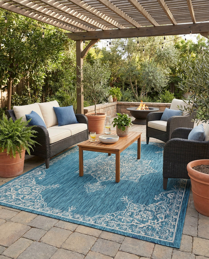 Patio Heritage Collection Area Rug -  Charleston (Teal) Rectangle Teal  lifestyle 9