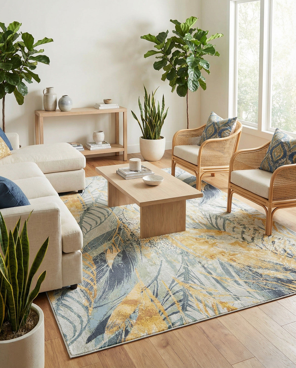Seaside Blooms Collection Area Rug -  Blossom Rectangle Gray Ivory Yellow  lifestyle 32