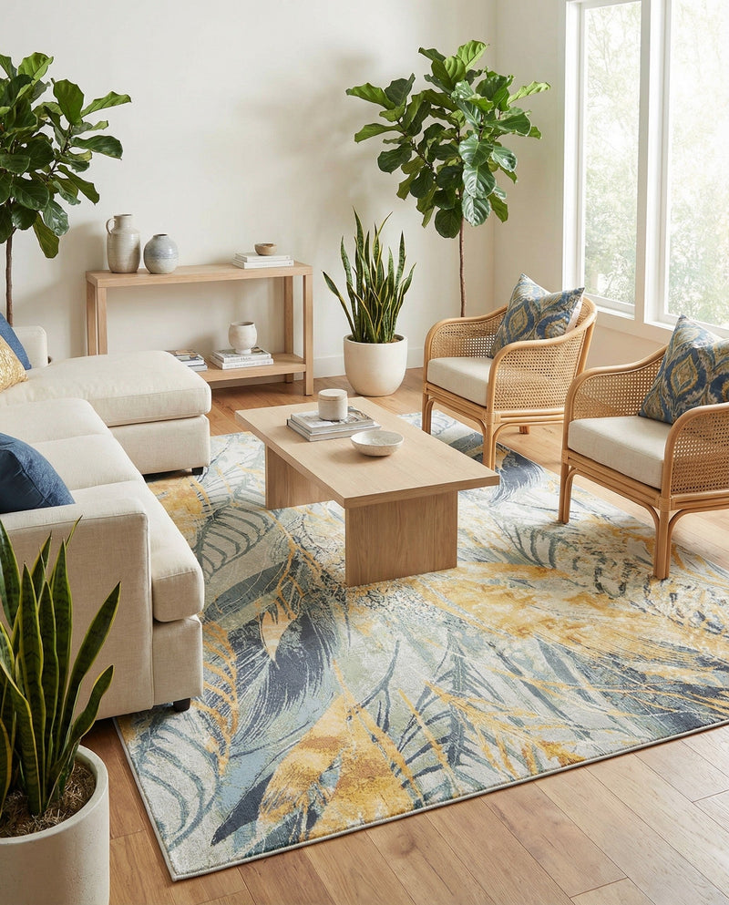 Seaside Blooms Collection Area Rug -  Blossom Rectangle Gray Ivory Yellow  lifestyle 32