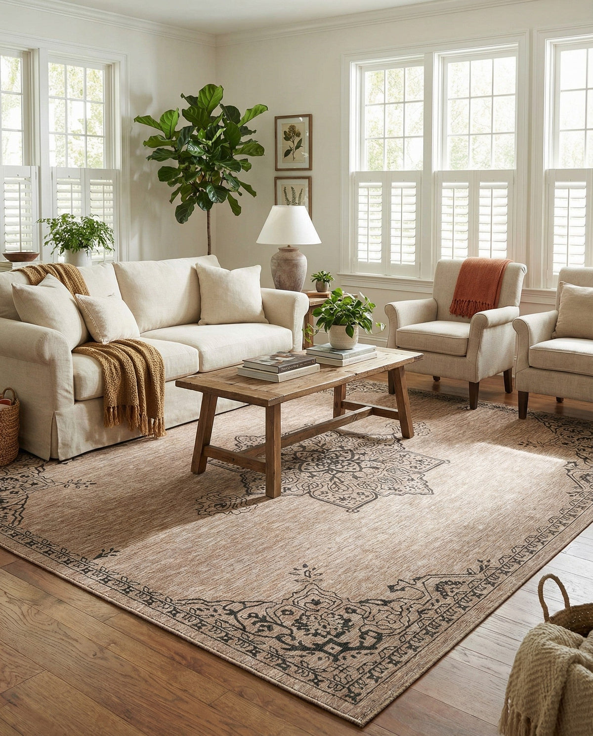 Patio Heritage Collection Area Rug -  Charleston (Beige) Rectangle Beige  lifestyle 20