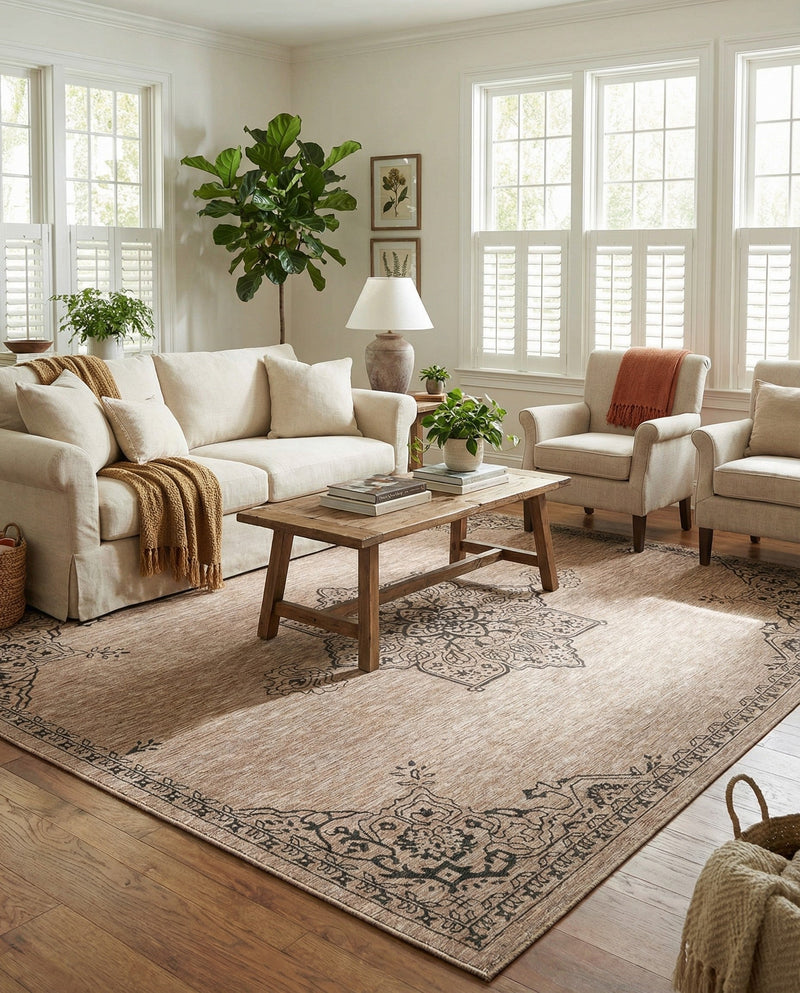Patio Heritage Collection Area Rug -  Charleston (Beige) Rectangle Beige  lifestyle 20