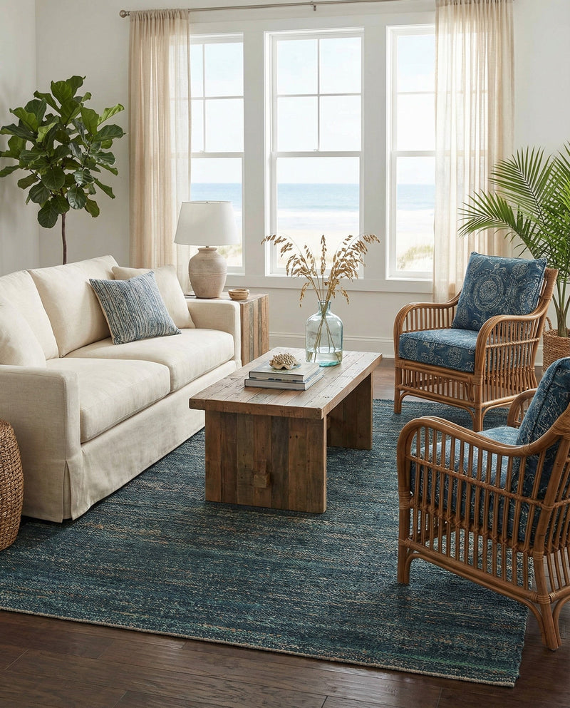 Coastal Haven Jute Collection Area Rug - Malibu Rectangle Ocean Blue  lifestyle 12