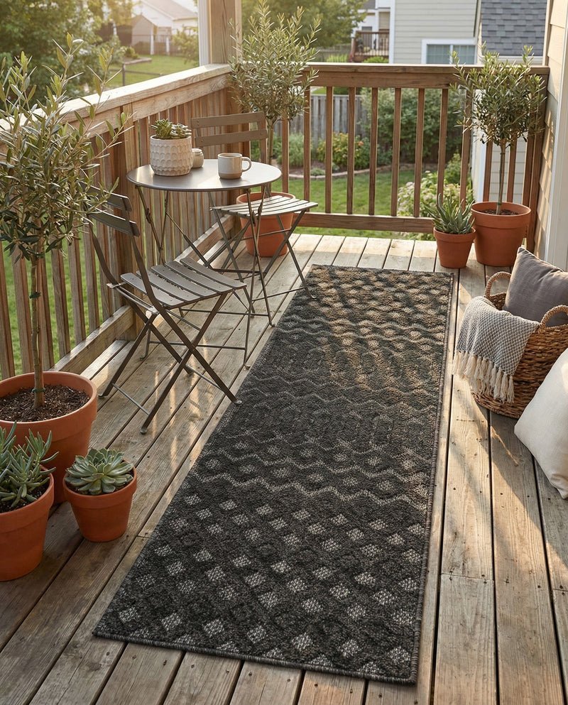 Garden Lattice Charm Collection Area Rug -  Pergola (Charcoal) Runner Charcoal  lifestyle 48