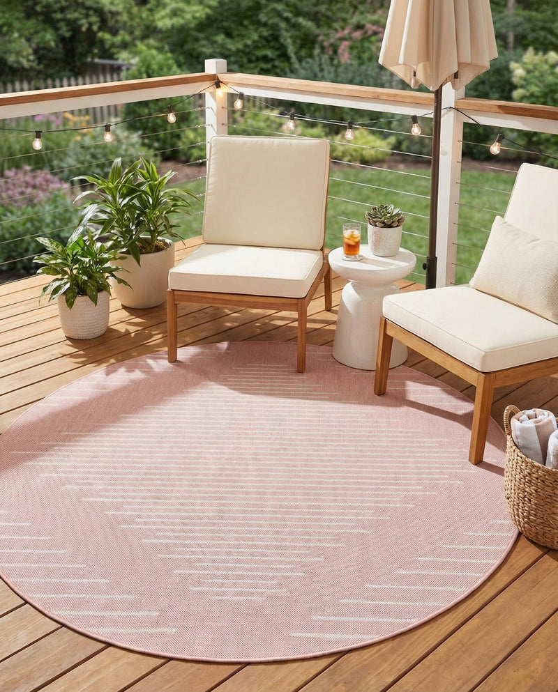 Urban Terrace Collection Area Rug -  Chelsea (Pink) Round Pink  lifestyle 78