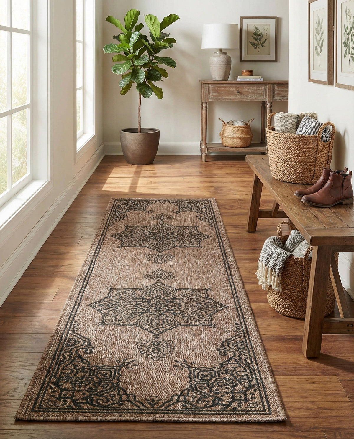 Patio Heritage Collection Area Rug -  Charleston (Beige) Runner Beige  lifestyle 80