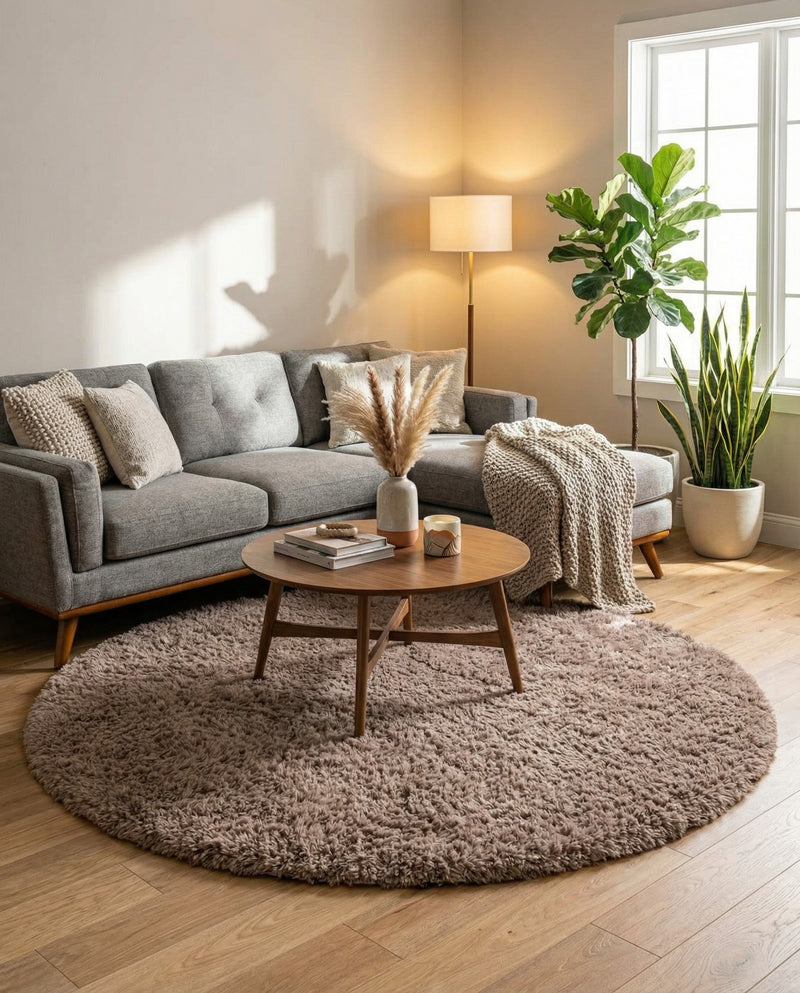 Eternal Plush Oasis Collection Area Rug -  Tranquility (Khaki) Round Khaki  lifestyle 37