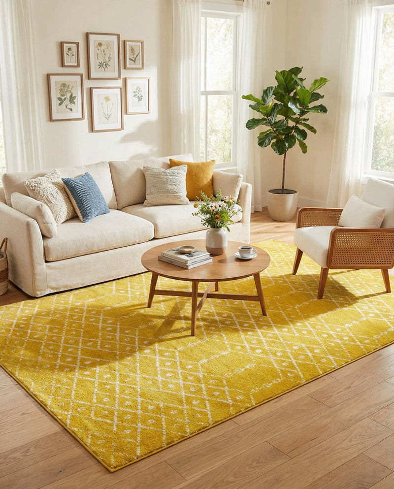 Marrakesh Lattice Collection Area Rug - Casablanca (Yellow) Rectangle Yellow  lifestyle 11