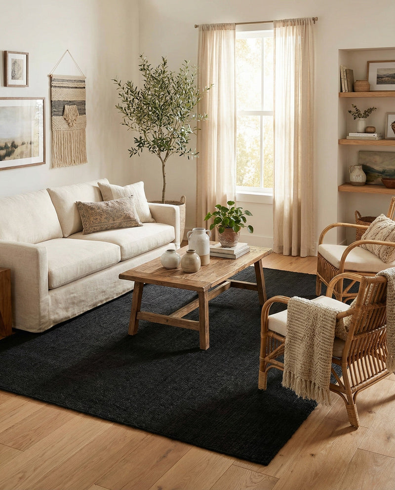 Woven Seaside Jute Collection Area Rug - Martha's Rectangle Black  lifestyle 8
