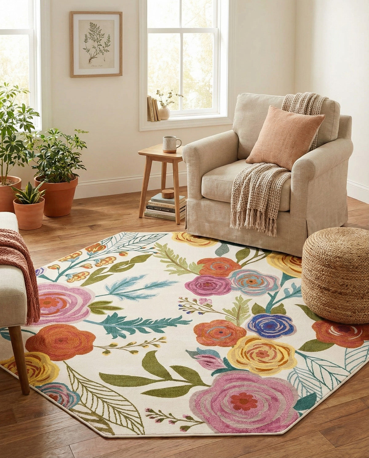 Meadow Breeze Collection Area Rug -  Petal Octagon Ivory  lifestyle 64