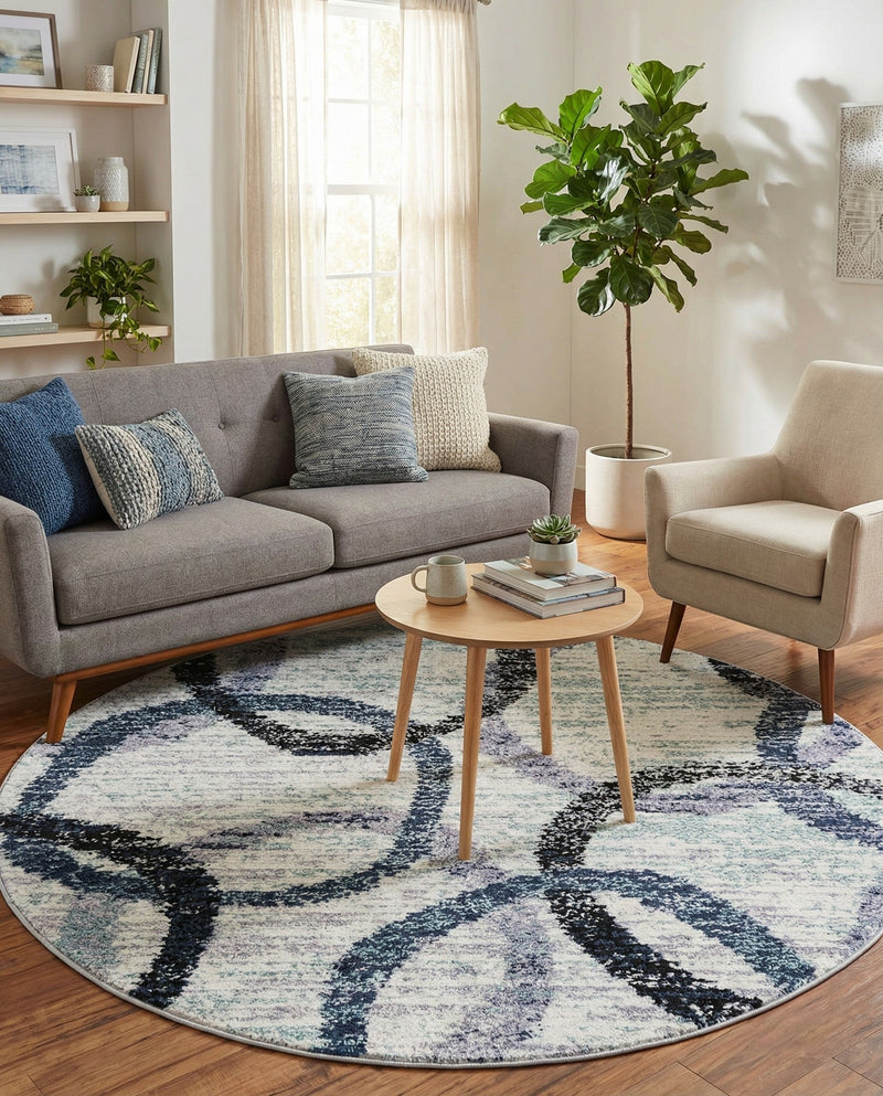 Santa Fe Trails Collection Area Rug -  Taos Round Ivory  lifestyle 50