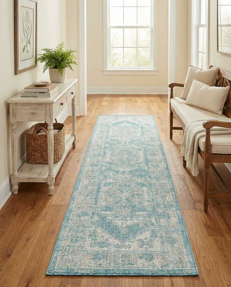 Patio Heritage Collection Area Rug -  Augusta (Aqua) Runner Aqua  lifestyle 66