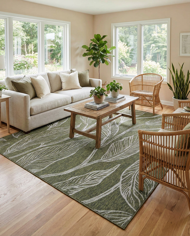 Seaside Blooms Collection Area Rug -  Evergreen (Green) Rectangle Green  lifestyle 12