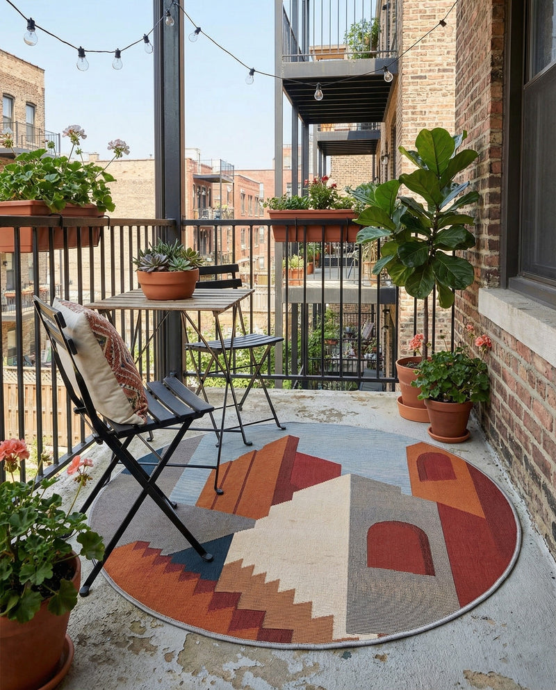 Urban Terrace Collection Area Rug -  Patio Round Multi  lifestyle 66