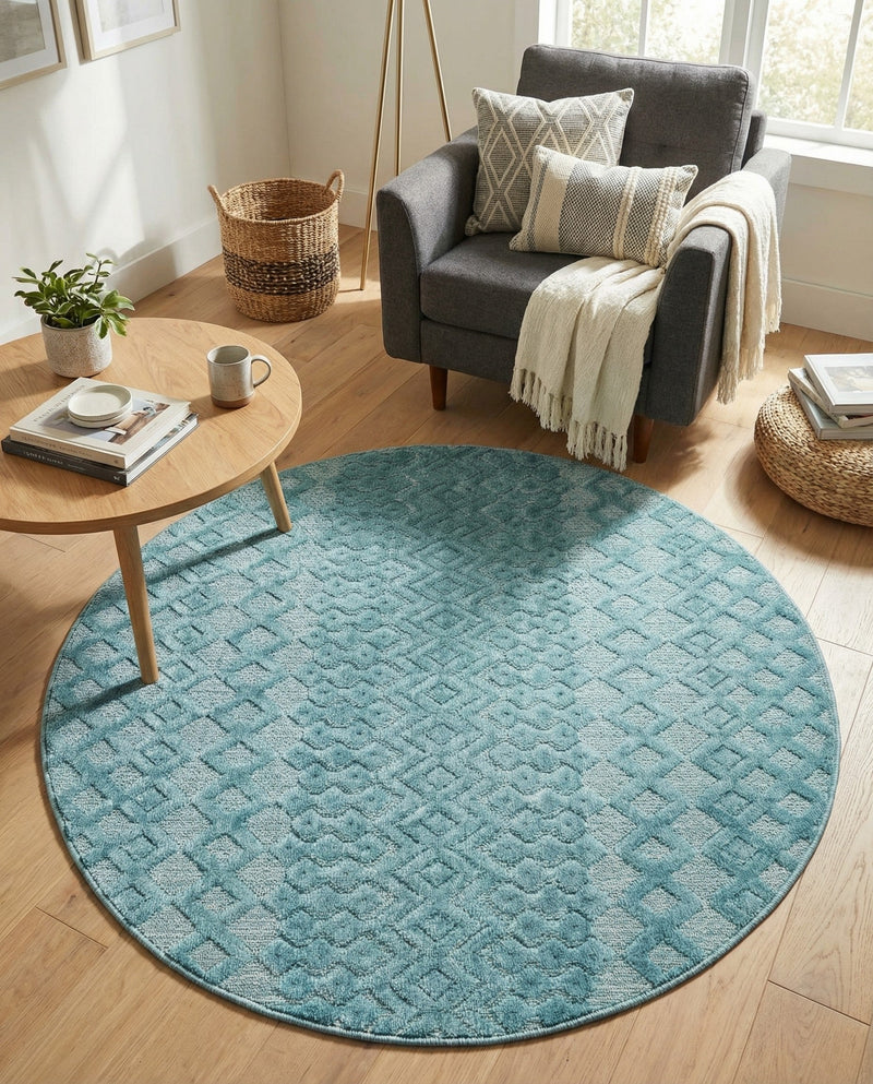 Garden Lattice Charm Collection Area Rug -  Pergola (Aqua) Round Aqua  lifestyle 55