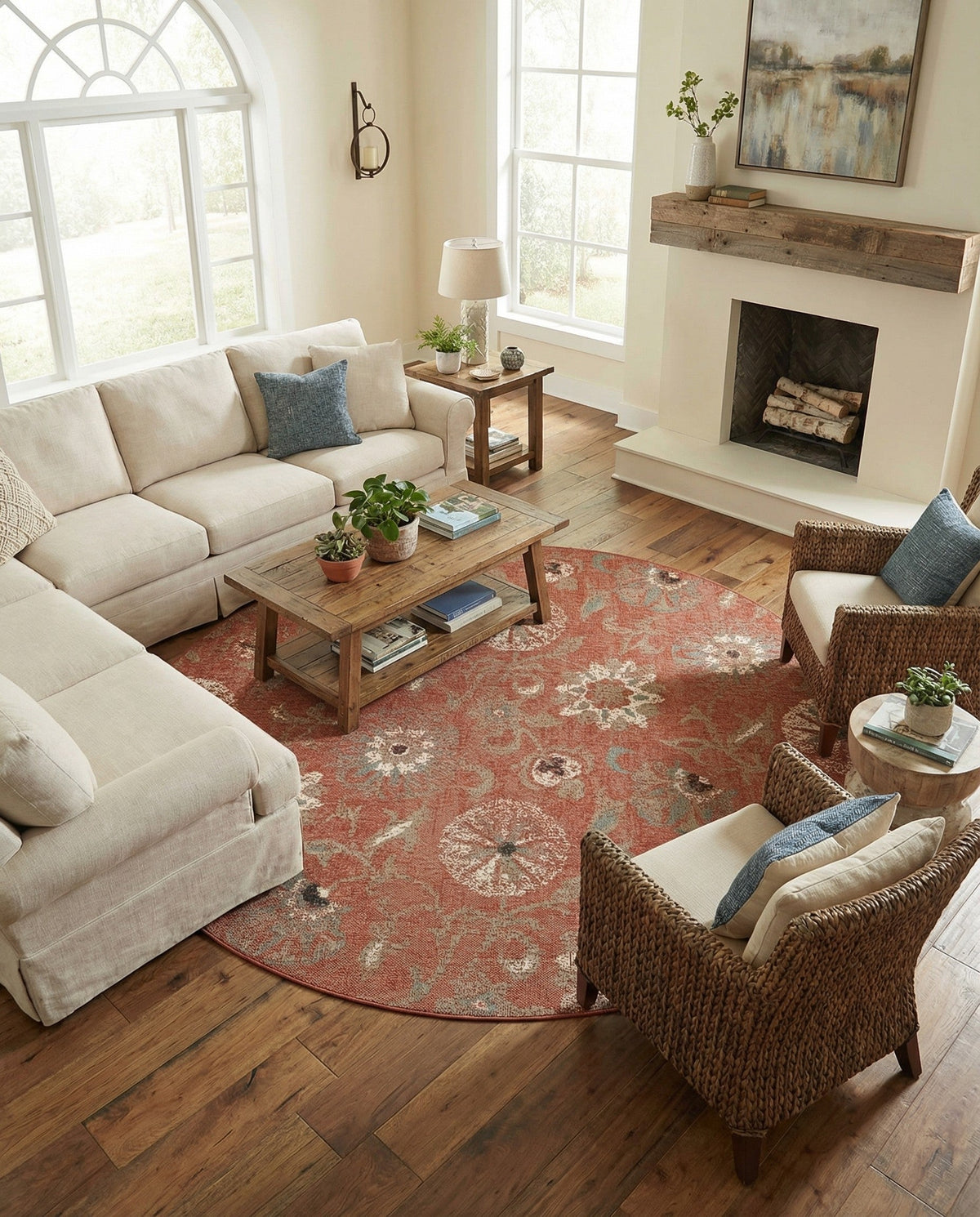 Seaside Blooms Collection Area Rug - Seychelles Round Terracotta  lifestyle 142