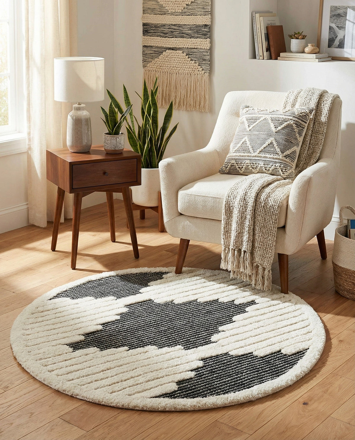 Monochrome Collection Area Rug -  Ash Round Gray  lifestyle 95