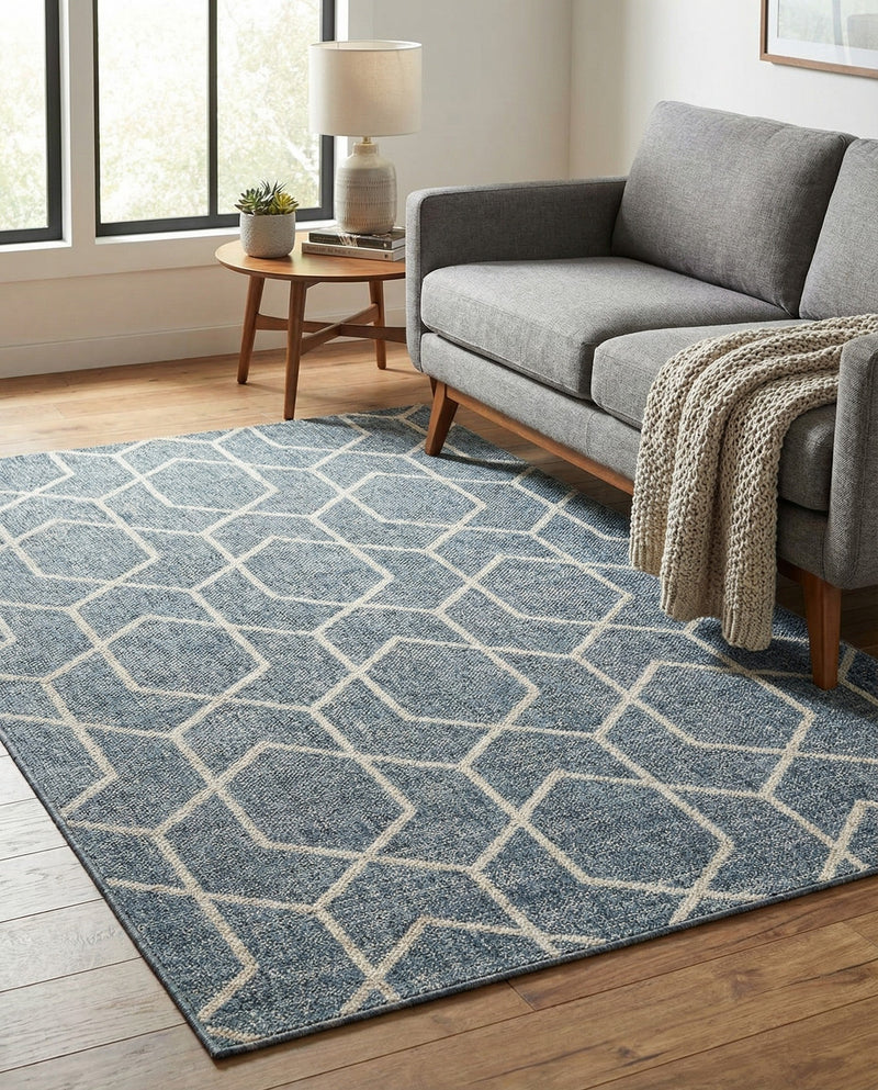 Geo Garden Lattice Collection Area Rug - Savannah Rectangle Harbor Blue  lifestyle 33