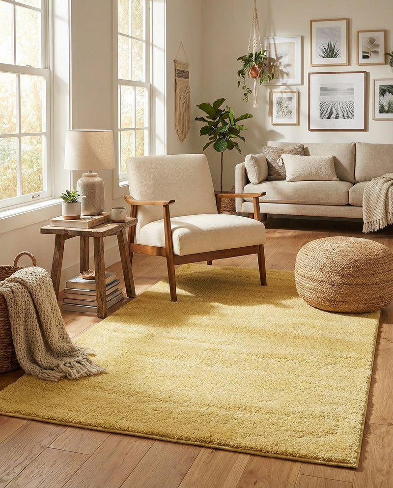 Solid Shag Seaside Collection Area Rug - Azure Cove (Yellow) Rectangle Yellow  lifestyle 12