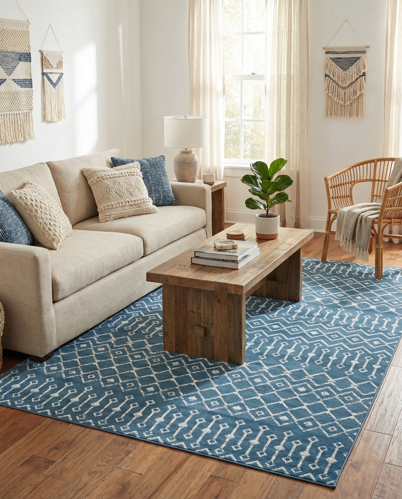 Marrakech Lattice Collection Area Rug - Medina (Blue) Rectangle Blue  lifestyle 6