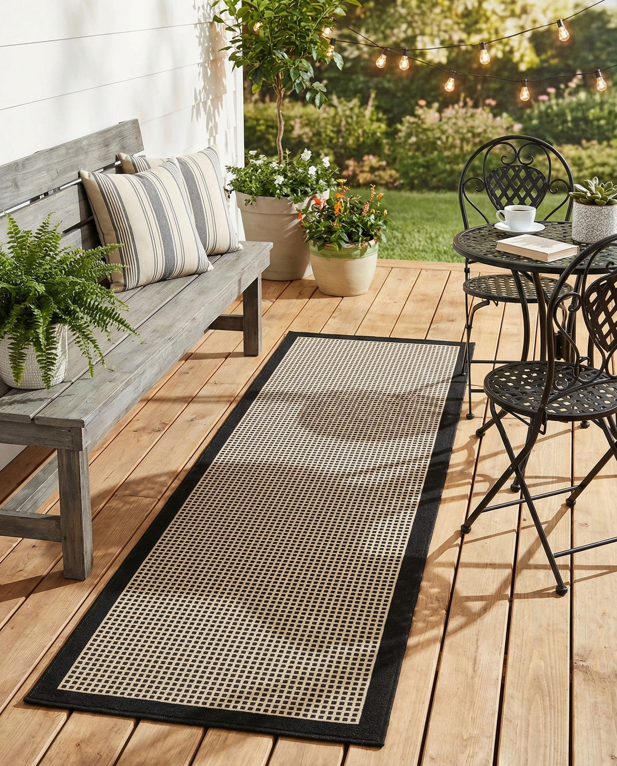 Terrace Fringe Collection Area Rug - Oceanside Runner Black  lifestyle 184