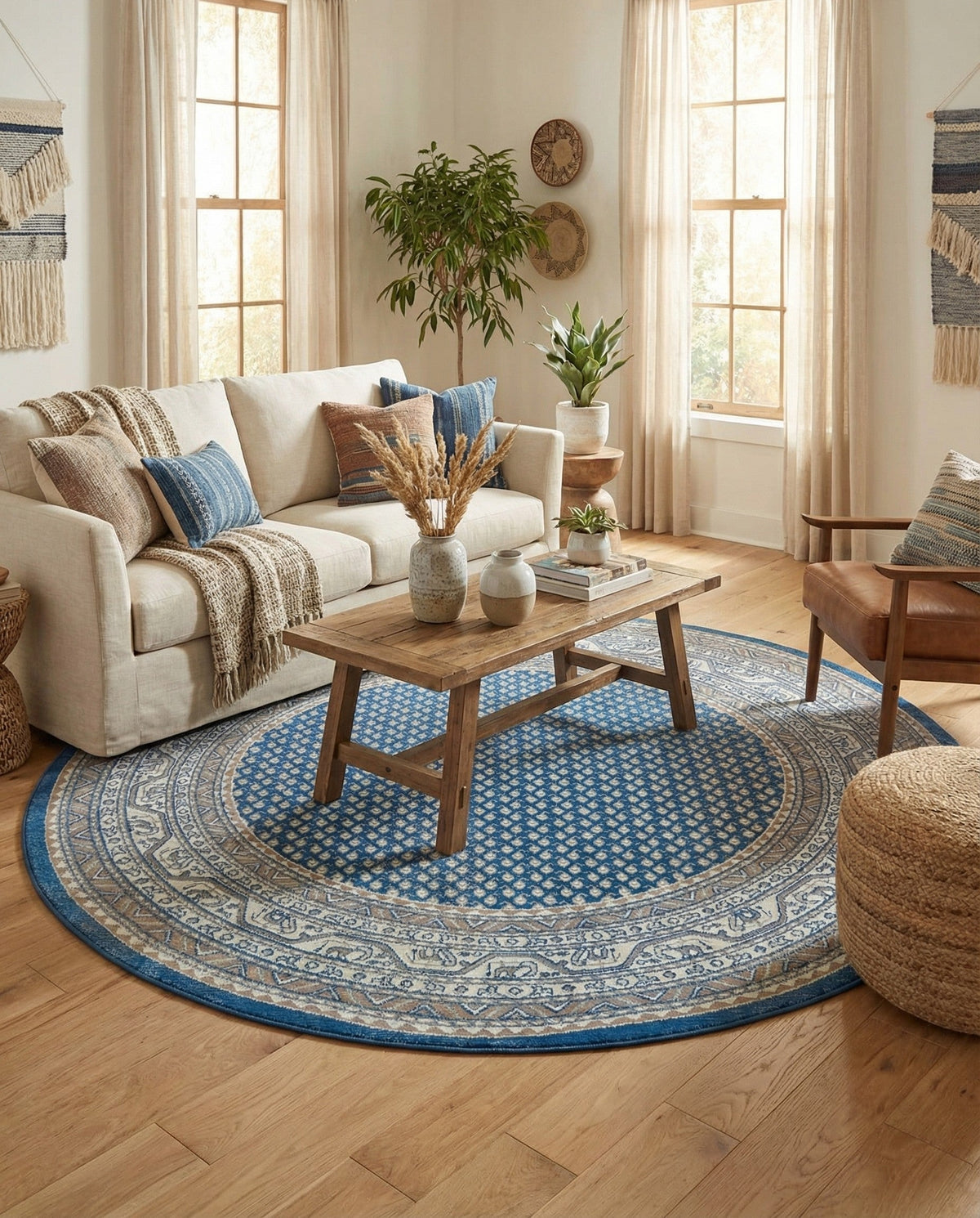 Soho Elegance Collection Area Rug -  Mercer (Blue) Round Blue  lifestyle 45