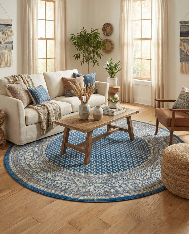 Soho Elegance Collection Area Rug -  Mercer (Blue) Round Blue  lifestyle 45
