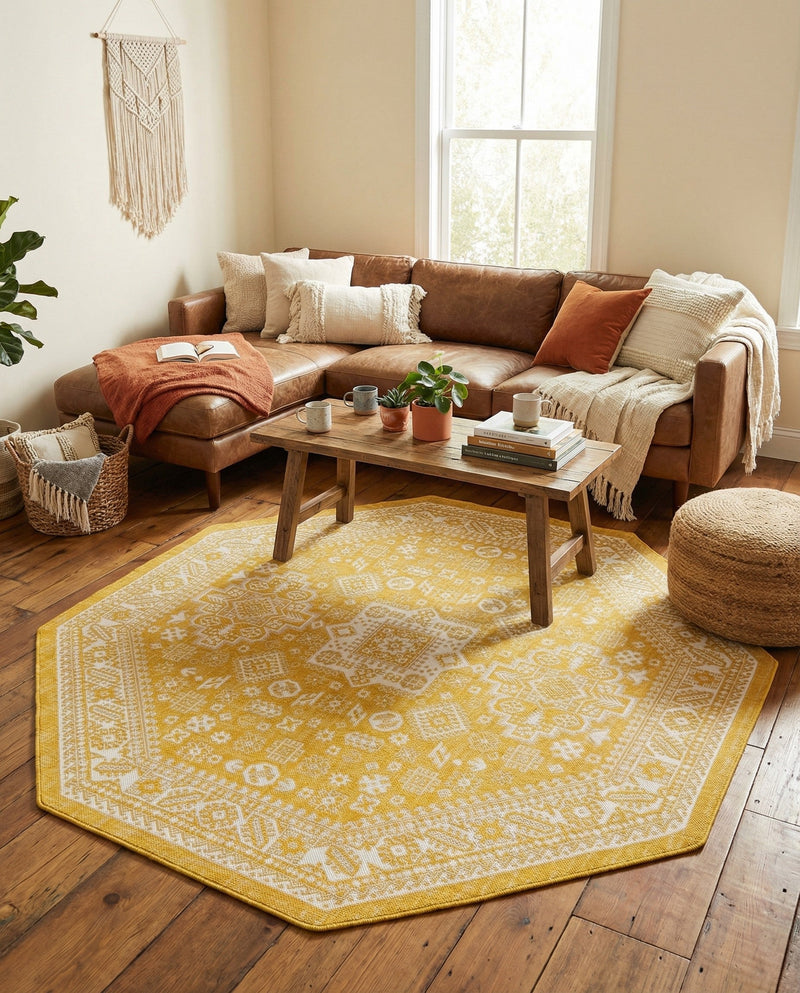 Tribal Terrace Treasures Collection Area Rug -  Incan Isle (Yellow) Octagon Yellow  lifestyle 36