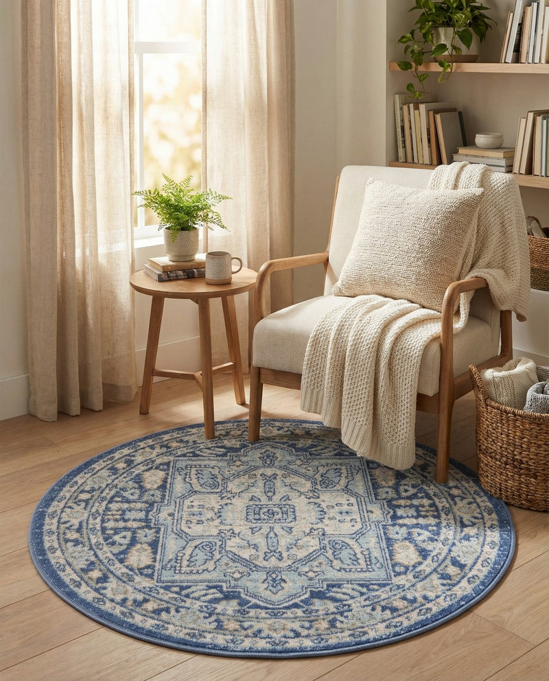 Savannah Series Collection Area Rug - Charleston (French Blue) Round French Blue  lifestyle 62