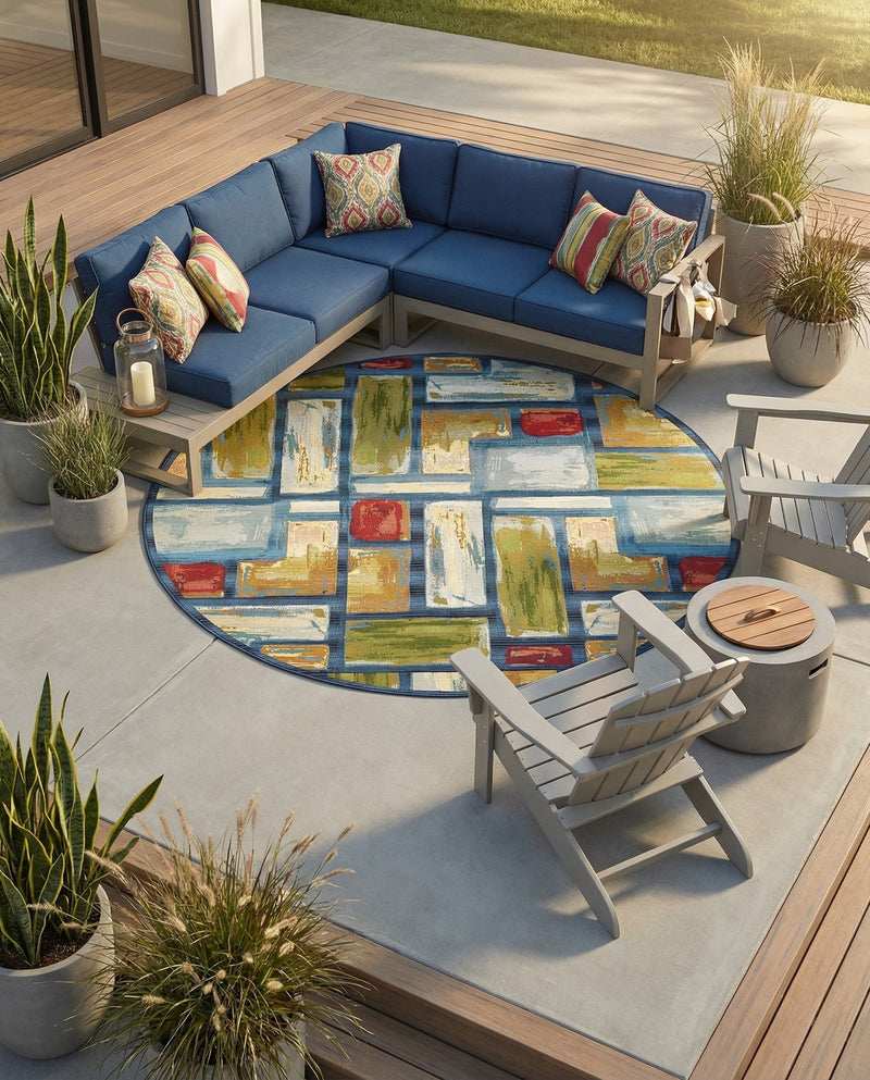 Urban Terrace Collection Area Rug -  Portico Round Multi  lifestyle 65