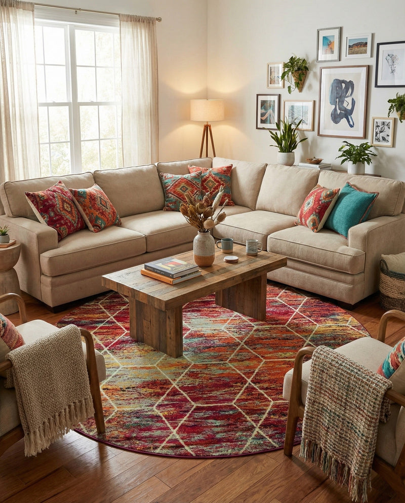 Trellis Mosaic Collection Area Rug - Arborville (Multi) Round Multi  lifestyle 92