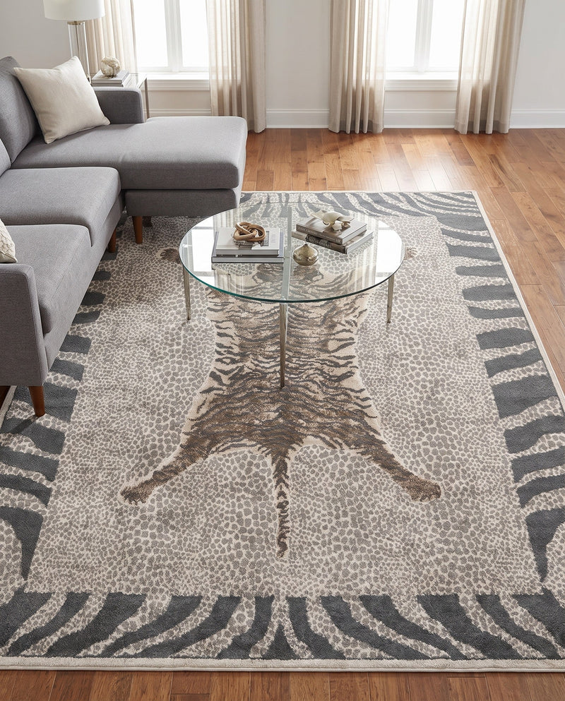 Savannah Sojourn Collection Area Rug -  Masai Rectangle Gray and Ivory  lifestyle 18
