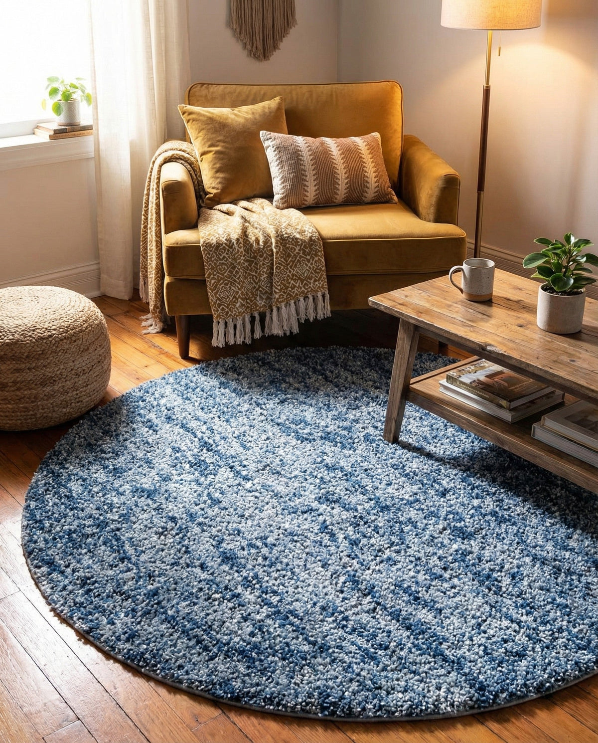 Cozy Cove Shag Collection Area Rug -  Harbor Round Blue  lifestyle 98