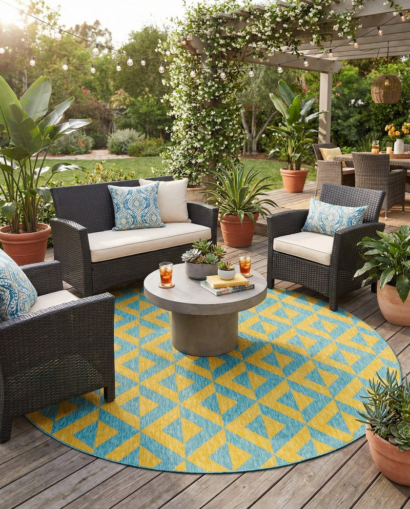 Urban Oasis Rugs Collection Area Rug -  Highrise (Yellow and Aqua) Round Yellow and Aqua  lifestyle 20