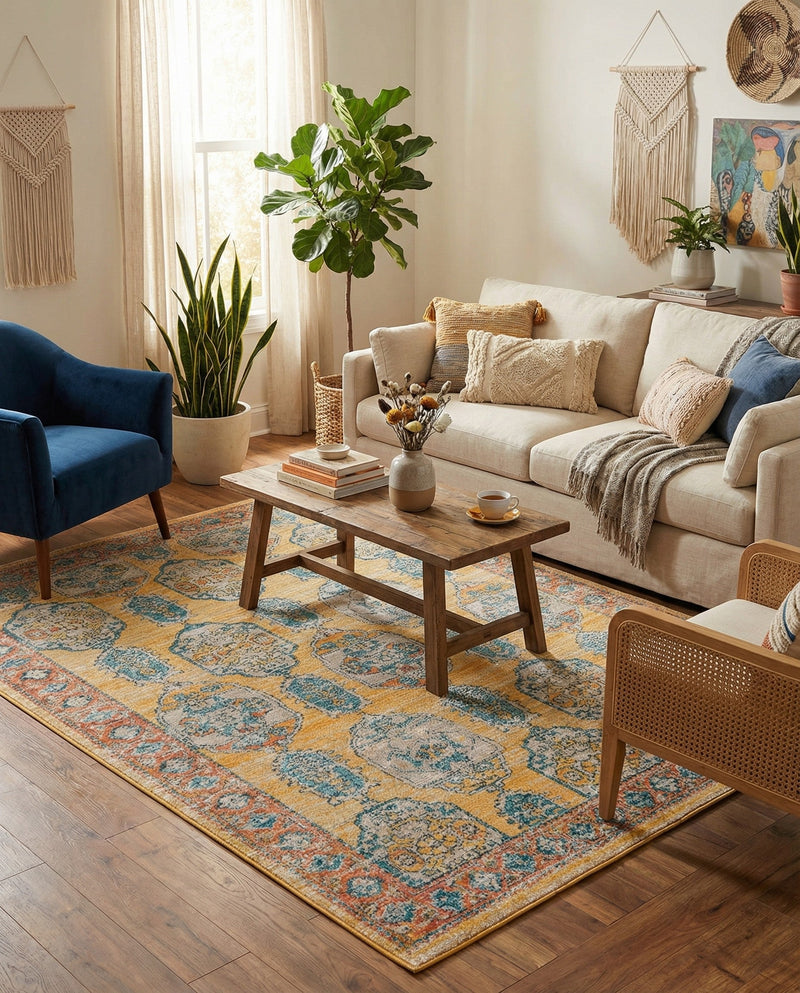 Seville Stripes Collection Area Rug -  Granada (Yellow) Rectangle Yellow  lifestyle 6